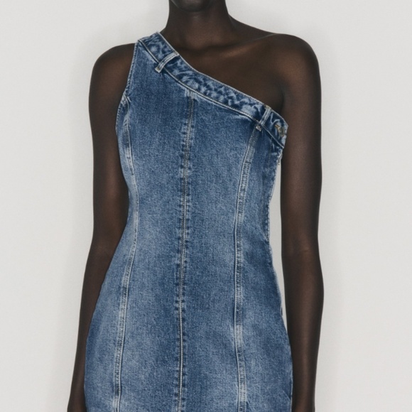 ONE SHOULDER JEAN DRESS - Picture 1 of 6